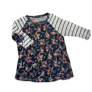 Chris & Carol Baseball Tee Size 2x Floral Stripes Elbow Patch